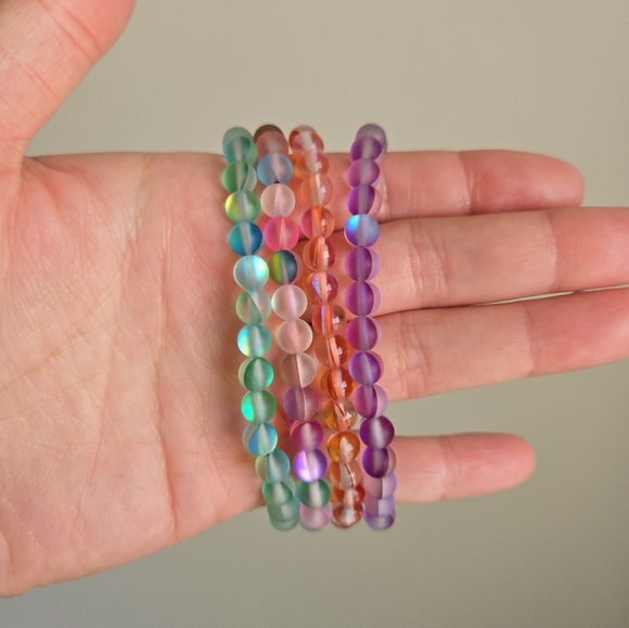 Set Of 4 Colored Glass Bead Bracelets - Picture 2 of 4